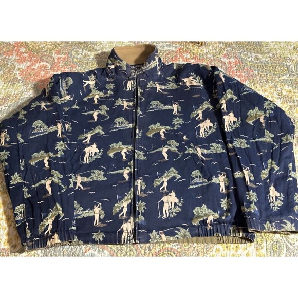 Vintage Nautica Reversible Men Khaki Navy Blue Golf Pattern lightweight sz L 90s - Picture 4 of 14